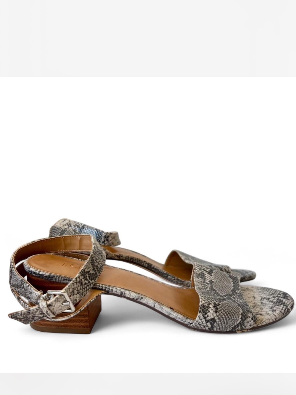 J.Crew snake print block heel sandals with ankle strap & stacked heel size 9.5